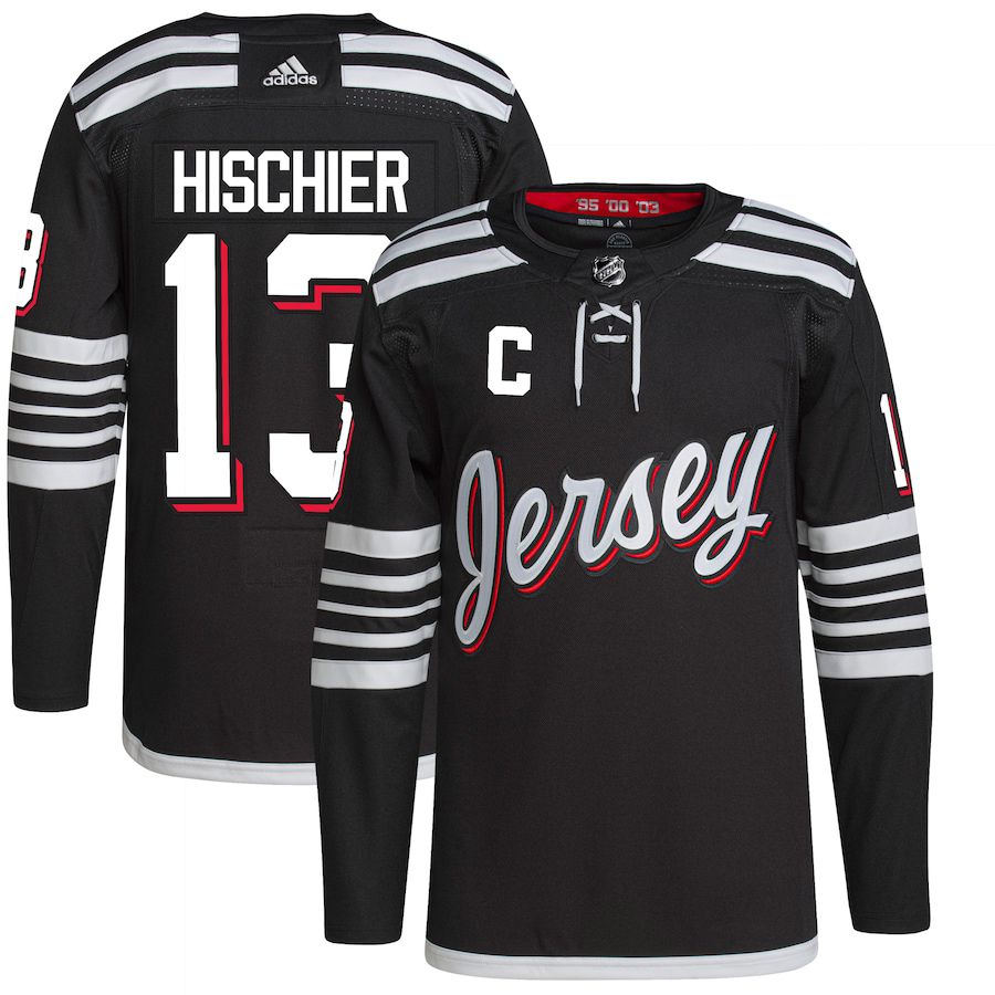 Men New Jersey Devils 13 Nico Hischier adidas Black Alternate Primegreen Authentic Pro Player NHL Jersey